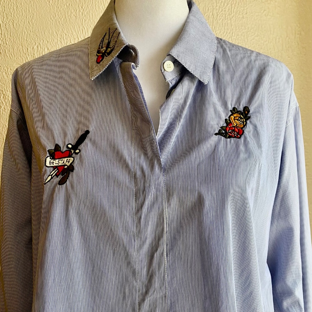 Belstaff striped Shauna tunic shirt with embroidered tattoo details EU size 42